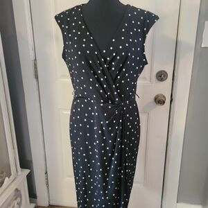 dressbarn Black and White Polka Dot Midi Dress
